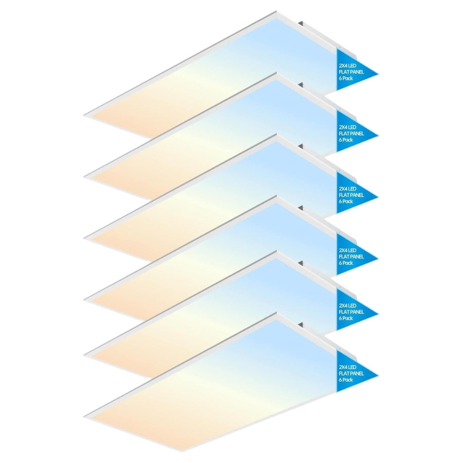 Set of LED panel lights with color temperature labels on a white background