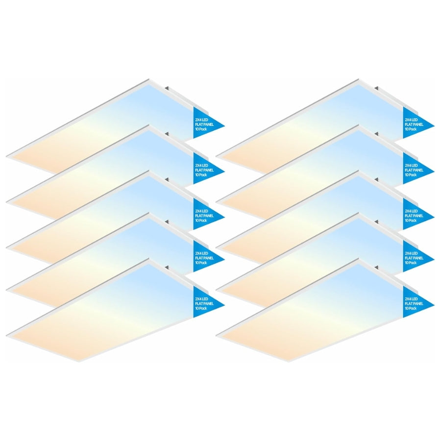Set of LED panel lights with color temperature labels on a white background