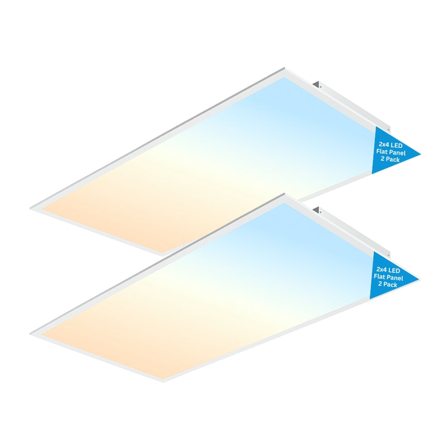 Two LED flat panels with color temperature labels on a white background