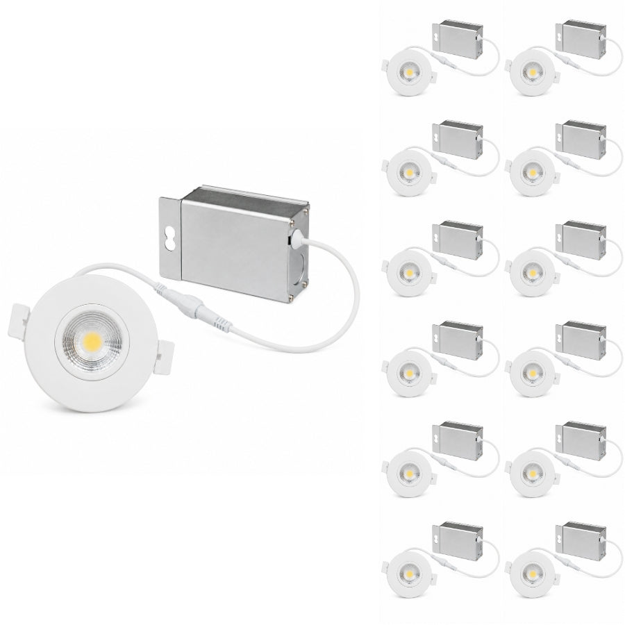 12-pack of 3-inch dimmable LED recessed ceiling lights with slim canless design and junction boxes included.