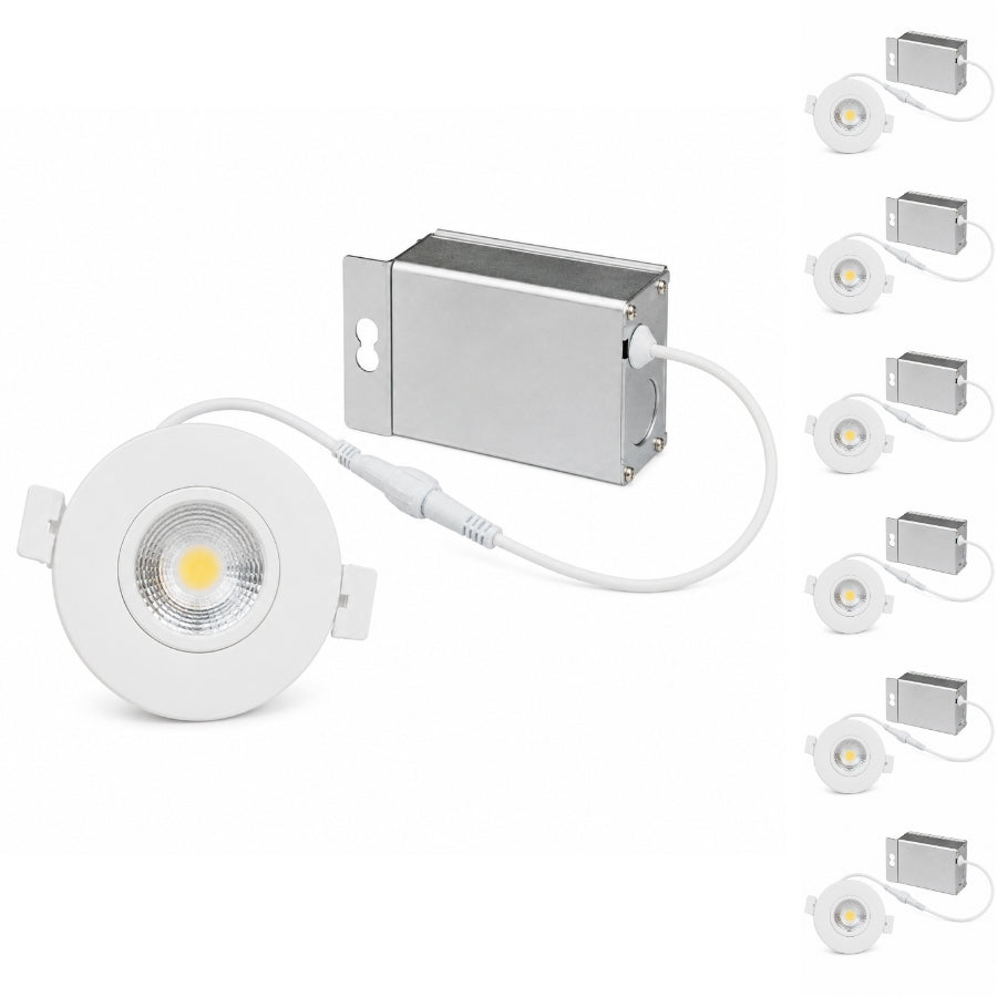 Single 3-inch canless LED recessed ceiling light with junction box for residential and commercial applications.