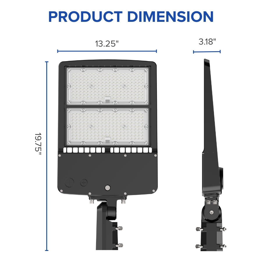300W LED parking lot light dimensions 19.75 inch commercial outdoor fixture at switchtoled.com