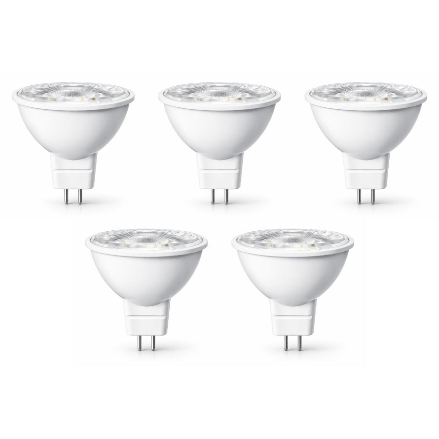 LED MR16 Bulb, 5W (35W Halogen Equivalent), 300 Lumens, 3000K Warm White, 40° Flood Beam, Dimmable, 12V Low Voltage, GU5.3 Base, UL Damp Rated, Accent & Task Lighting