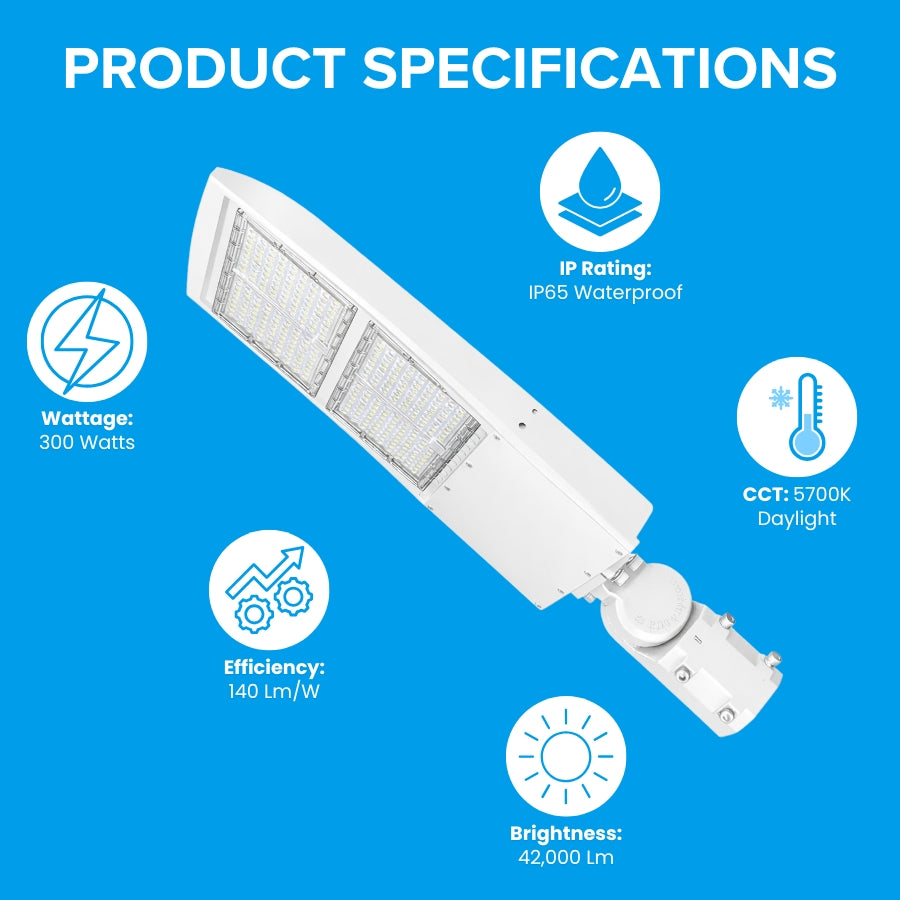 300W LED Shoebox Area Light 42,000 LM 5700K Daylight, IP65 Outdoor ...