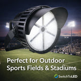 1200W LED Stadium Light High Voltage 200-480V, 182,800 Lumens, 5000K Daylight, 0-10V Dimmable High Mast Flood Light, IP65 Waterproof, UL DLC 5.1, 4000W Metal Halide Equivalent for Sports Field & Arena