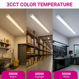 8FT 80W LED Strip Light Fixture with Emergency Backup - Wattage & CCT Selectable (3000K–5000K) - Motion Sensor & Photocell - 0-10V Dimmable - Up to 11,674 Lumens - 120-277V - White Finish