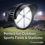 500W LED Stadium Light, 70,000 Lumens, 5000K Daylight, 0-10V Dimmable High Mast Flood Light, IP66 Waterproof, UL Certified, 1500W Metal Halide Equivalent for Sports Field & Outdoor Lighting