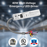 40W LED Emergency Battery Backup Driver, 277-480V High Voltage Input, 310-500V DC Output, 90-Minute Emergency Power for LED High Bay Lights, Commercial Emergency Lighting Driver for Warehouses & Industrial Fixtures