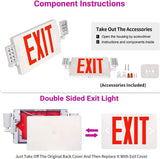 Double Sided LED Emergency EXIT Sign Combo, Two LED Lights, Backup Battery, US Standard Red Letter Emergency Exit Lighting, Commercial Grade, 120-277V, Fire Resistant (UL 94V-0)