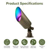 RGB + Tunable White MR16 Smart Bulb Brass LED-Ready Landscape Spot Light – 8W LED, 80W Metal Halide Equivalent, 12V Low Voltage Outdoor Spotlight, WiFi & Bluetooth APP Control, IP65 Waterproof Garden & Tree Uplight, 980 Lumens