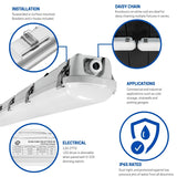 LED 4FT Vapor-Tight Fixture, 50W/40W/30W, CCT Selectable, 7,200 Lumens