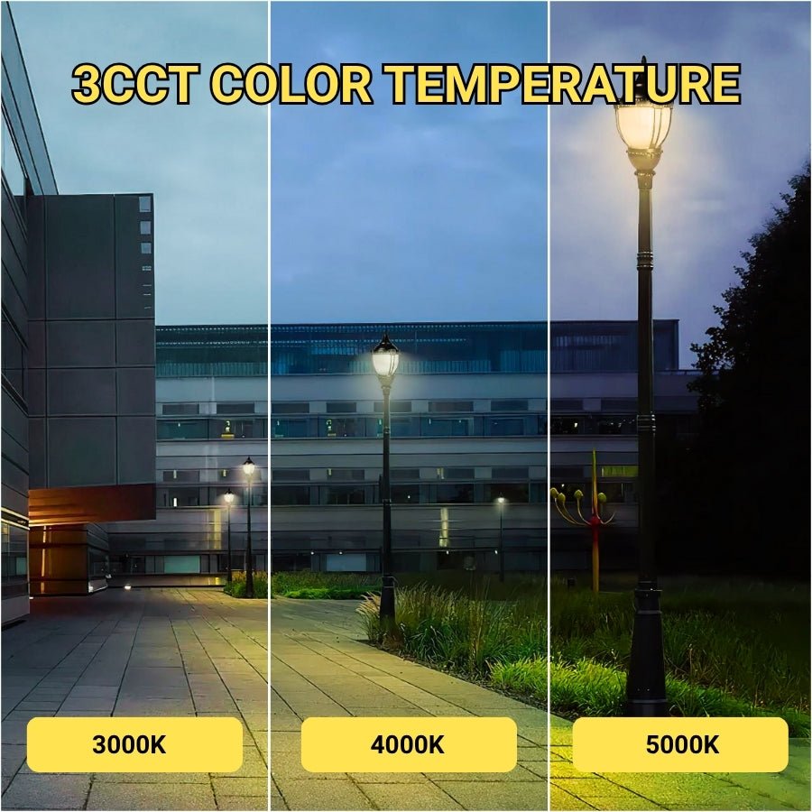 3-Way Post Top LED Acorn Light Fixture - Selectable 60W/50W/30W, 3K/4K/5K CCT, AC100-277V - Black T5 3" Pole Mount, Waterproof PC Cover, Small Housing, Vintage Style Exterior Lantern with Photocell Option for Driveway, Front Yard, Garden
