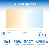 2X4 LED Flat Panel Light with Emergency Battery Backup, 50W 3000K/4000K/5000K, 0-10V Dimmable, 6250 Lumens, LED Drop Ceiling Lights, 100-277V, UL Listed