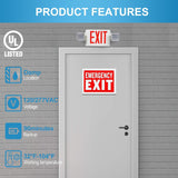 Double Sided LED Emergency EXIT Sign, Remote Capable, Two LED Flood Lights, Backup Battery, US Standard Red Letter, Commercial Grade, 120-277V, FireResistant(UL 94V-0)