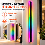32 Inch RGB Slim Linear LED Wall Light, Smart Color-Changing Black Wall Sconce with LotusLamp X App Control, Red Green Blue Multicolor Ambient Lighting, Modern Vertical LED Wall Lamp for Gaming Room, Bedroom, Living Room and Restaurant