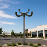 90 Degrees Bullhorn Tenon with 4 Arms Adapter 4 Light fixtures with 2 3/8inch Round Pole, Slip Fitter, Brown Color, Mouting Bracket LED Parking lot Lights, Outdoor LED Shoebox Pole Lights