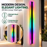 2ft RGB Slim Linear LED Wall Light, Smart Color-Changing Black Wall Sconce with LotusLamp X App Control, Red Green Blue Ambient Lighting, Modern Vertical LED Wall Lamp for Gaming Room, Bedroom, Restaurant and Living Room