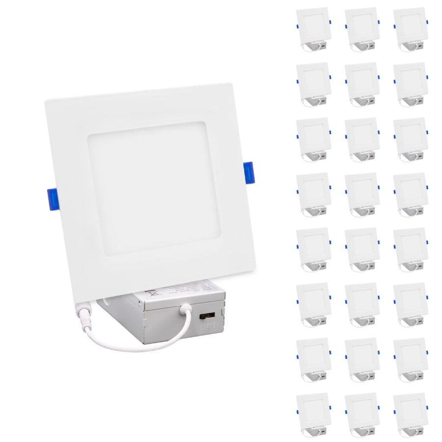 Twenty-four pack of ultra-thin square LED wafer lights ideal for residential and commercial lighting projects.