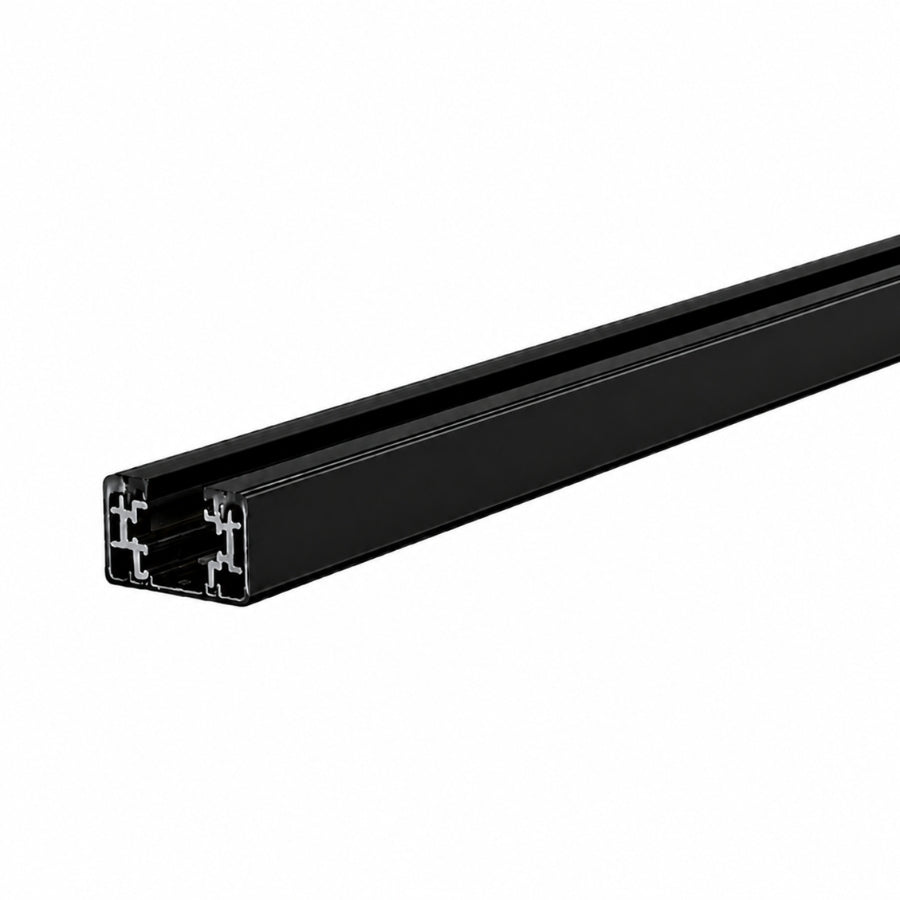 Black aluminum 4-wire recessed magnetic track lighting rail for 24V low-voltage magnetic LED lighting systems, designed for flush ceiling installation.