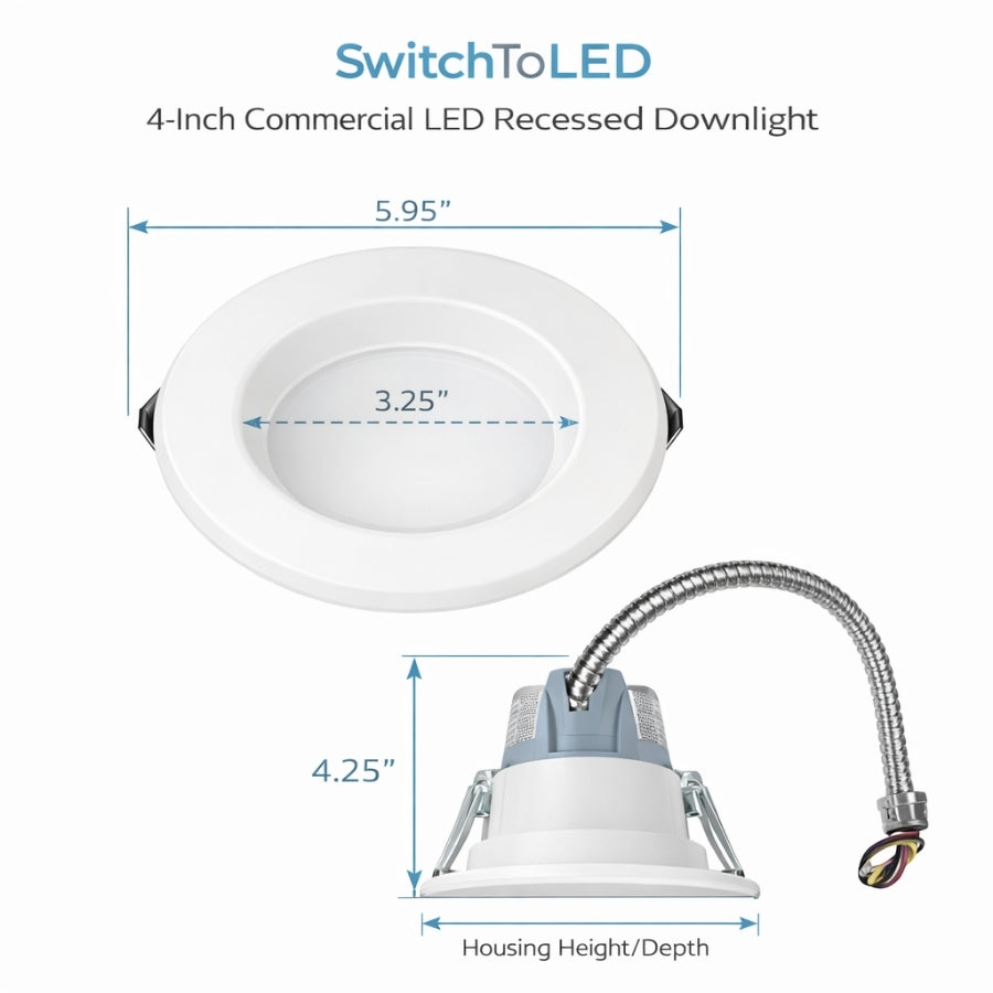 4 Inch LED Recessed Downlight Dimensions and Housing Measurements