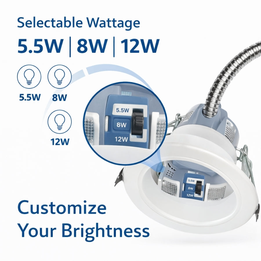 4 Inch LED Downlight Selectable 5.5W 8W 12W Wattage Adjustable Brightness