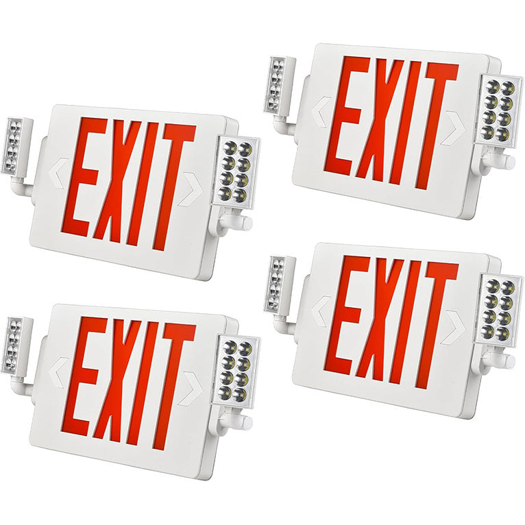 Double Sided LED Emergency EXIT Sign Combo, Two LED Lights, Backup Battery, US Standard Red Letter Emergency Exit Lighting, Commercial Grade, 120-277V, Fire Resistant (UL 94V-0)