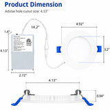 4 Inch LED Recessed Ceiling Light with Night Light, 5CCT Selectable 2700K/3000K/3500K/4000K/5000K, 9W, 750 Lumens, 75W Equivalent, Dimmable Canless Wafer Downlight, IC Rated, ETL & FCC Listed, Junction Box Included, 120V
