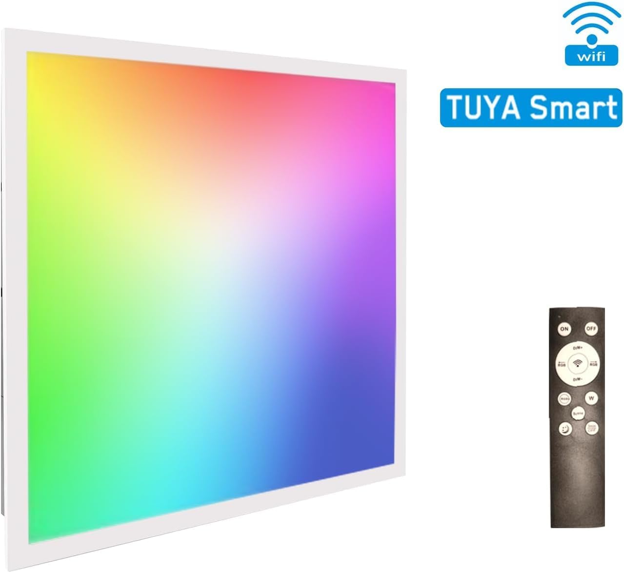 2x2 FT LED RGBW 5000K Multicolor Flat Panel Light Remote & App Controlled 40W 4400lm Color Changing LED Panel Light Smart Wi-Fi Drop Ceiling Light with Alexa/Google Assistant