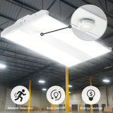 165W Linear LED High Bay Light with PIR Motion Sensor – 22,440 Lumens, 5000K Daylight, 400W Metal Halide Equivalent, DLC 5.1 Premium, UL Damp Rated, 120–277V, Suspended Mount, Warehouse & Industrial Lighting