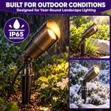 Outdoor LED Landscape Spotlight, Solid Brass 12V Low Voltage Uplight, IP65 Waterproof Bronze Garden Spot Light with 5W 450LM Warm White Replaceable MR16 Bulb, Adjustable Ground Stake for Trees, Fences and Fountains