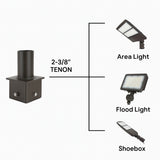 4" Square Pole Mount Adapter with 2-3/8" Tenon, Steel Light Mounting Bracket for Area, Flood & Shoebox Lights, Weather-Resistant Dark Bronze Finish
