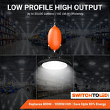 UFO LED High Bay Light with Emergency Battery Backup, 150W/200W/240W Power Selectable, Up to 33,600 Lumens, 4000K/5000K/5700K Selectable, 120-277V, 0-10V Dimmable, UL DLC Listed, 90-Min Emergency Lighting