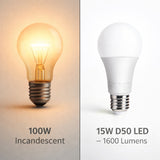 D50 Lighting, A21 LED Light Bulb, 100W Equivalent, Daylight 5000K, 1600 Lumens, E26 Base, High CRI 95, Non-Dimmable, 15W Bulb for Color-Critical Applications