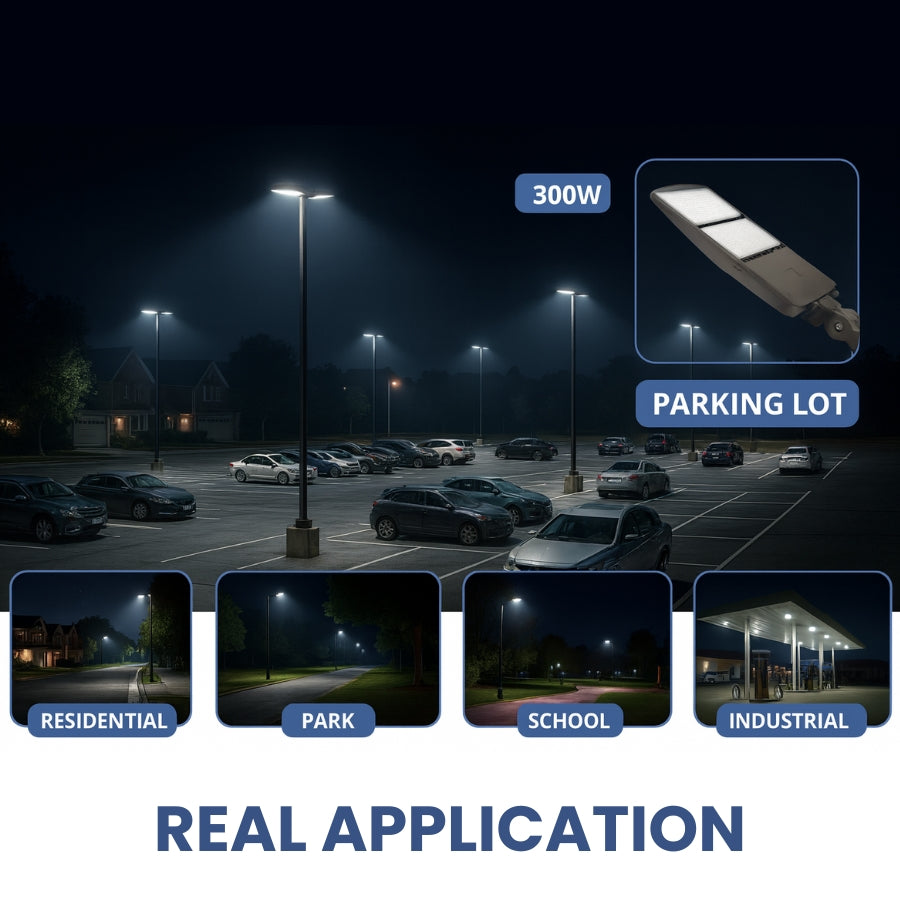 300W LED Shoebox Area Light – 5700K, UL & DLC Listed, IP65 Waterproof, 39,000 Lumens, 5-Year Warranty