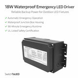 18W Waterproof Junction Box Emergency LED Driver – 100-347VAC Universal Input, 170VDC Output, 90-Minute Emergency Battery Backup, Li-Ion Emergency Power Supply for LED Wall Pack, Canopy & Vapor Tight Outdoor Lights