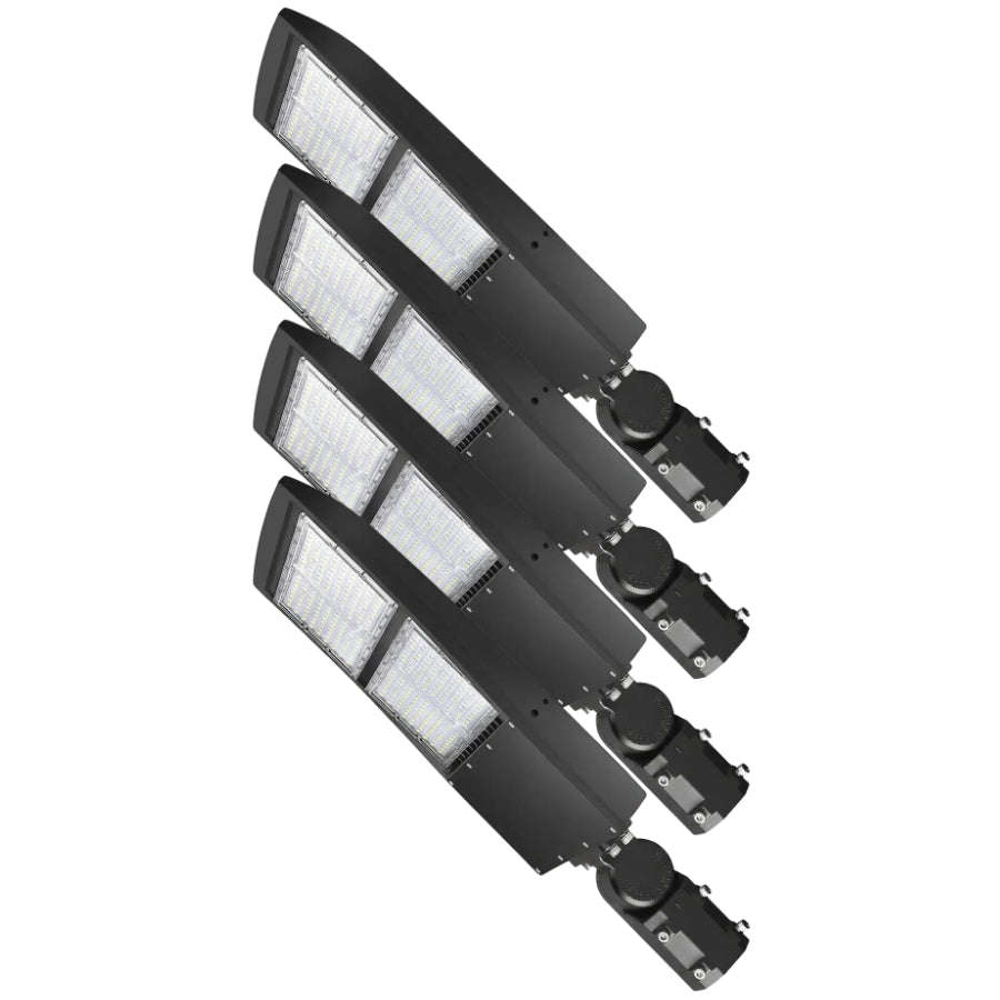 4 Pack Before and After Effect for 300W LED shoebox parking lot light fixture with adjustable slip fitter mount at switchtoled.com