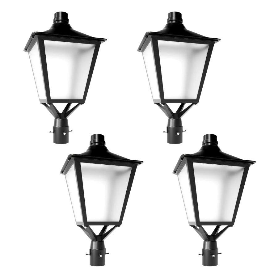 4 Pack Selectable 30W 60W 100W LED Dusk to Dawn Outdoor Post Top Lantern Light with Photocell Sensor for Street, Yard, Patio, and Garage Lighting