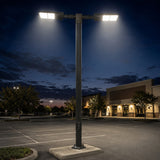 180° Square Pole Tenon Adapter with 2 Arms, Fits 4 Inch Square Light Pole, 2-3/8” OD Dual Horizontal Tenon Mount for LED Area Lights, Shoebox Parking Lot Lights & Flood Lights, Heavy Duty Steel
