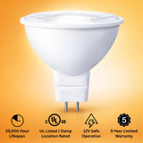 LED MR16 Bulb, 7W (50W Halogen Equivalent), 500 Lumens, 5000K Daylight White, 40° Flood Beam, Dimmable, 12V Low Voltage, GU5.3 Base, UL Damp Rated, Accent & General Lighting
