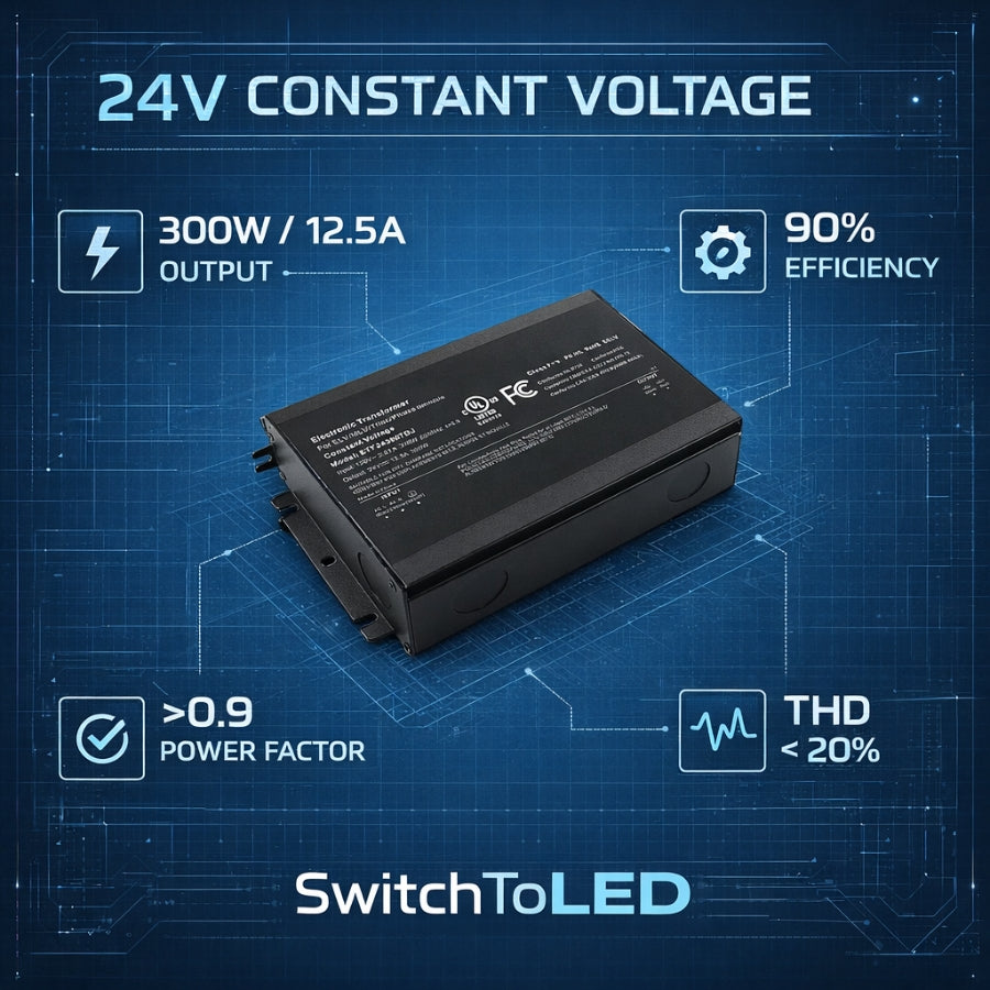 Dimmable LED Driver, 300W AC 120V to DC 24V Transformer, Triac / ELV ...