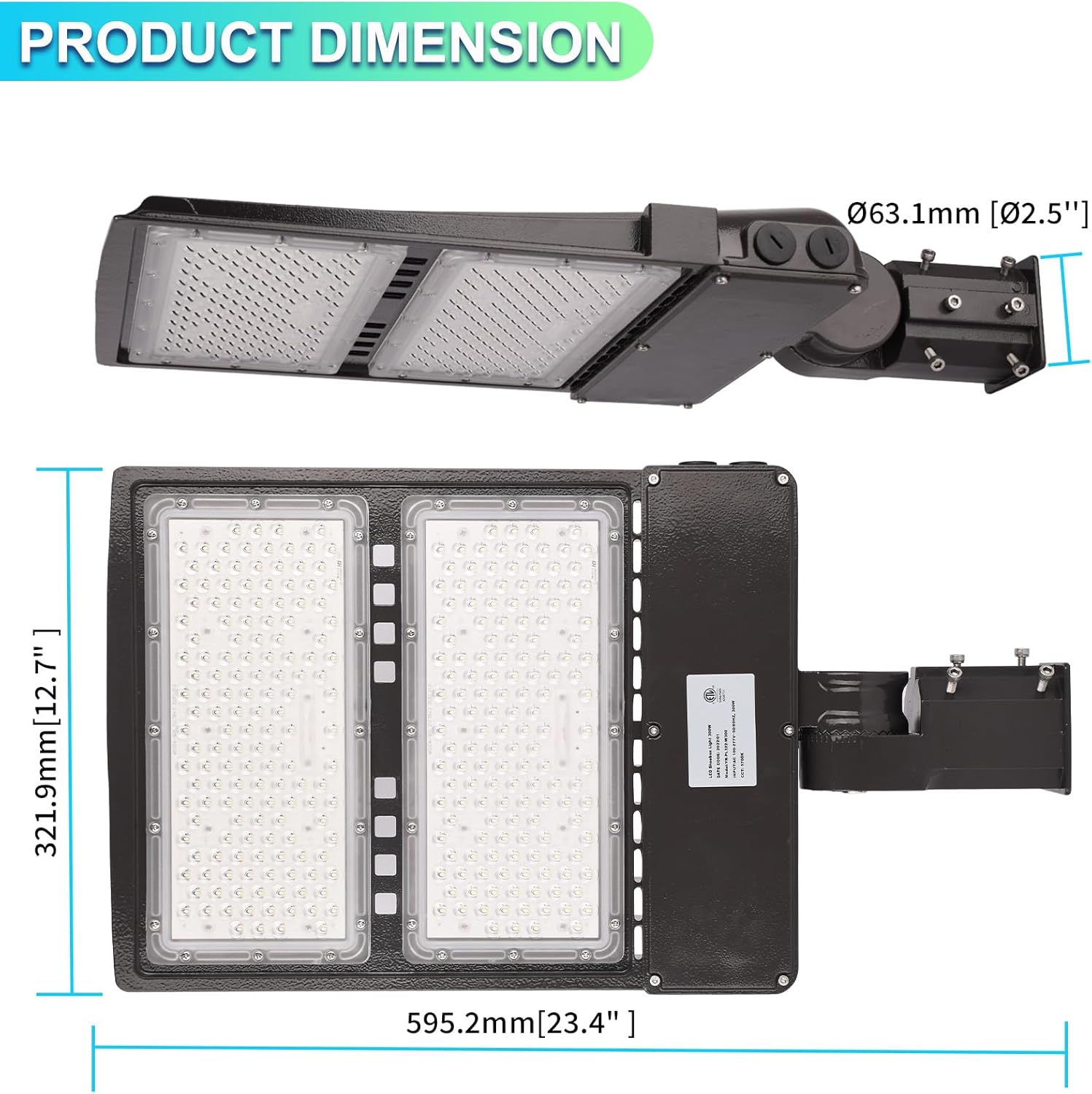 300W/240W/200W Power Selectable, LED Parking Lot Lights with Slip Fitter, 45000LM 5700K Led Shoebox in Outdoor, Waterproof Pole Mount Lights for Street Yard Stadium,100-277V IP65, ETL