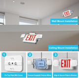 Double Sided LED Emergency EXIT Sign, Remote Capable, Two LED Flood Lights, Backup Battery, US Standard Red Letter, Commercial Grade, 120-277V, FireResistant(UL 94V-0)