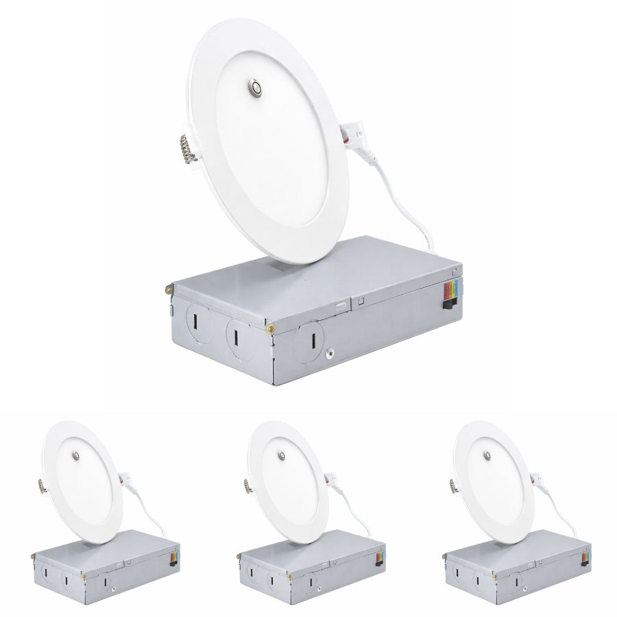 4 pack 6-inch LED recessed downlights with 5CCT selectable color and emergency backup