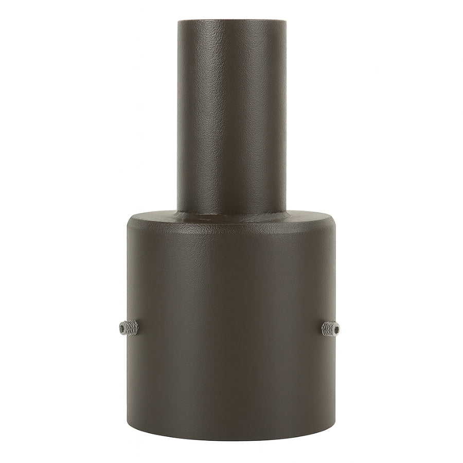 Bronze-colored cylindrical metal fitting  4 square pole tenon adapter​
on a white background