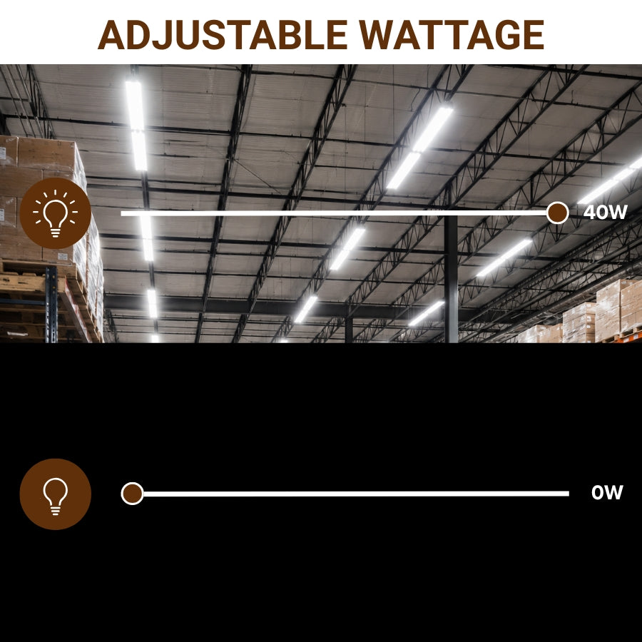 Warehouse interior with adjustable wattage lighting control illustration