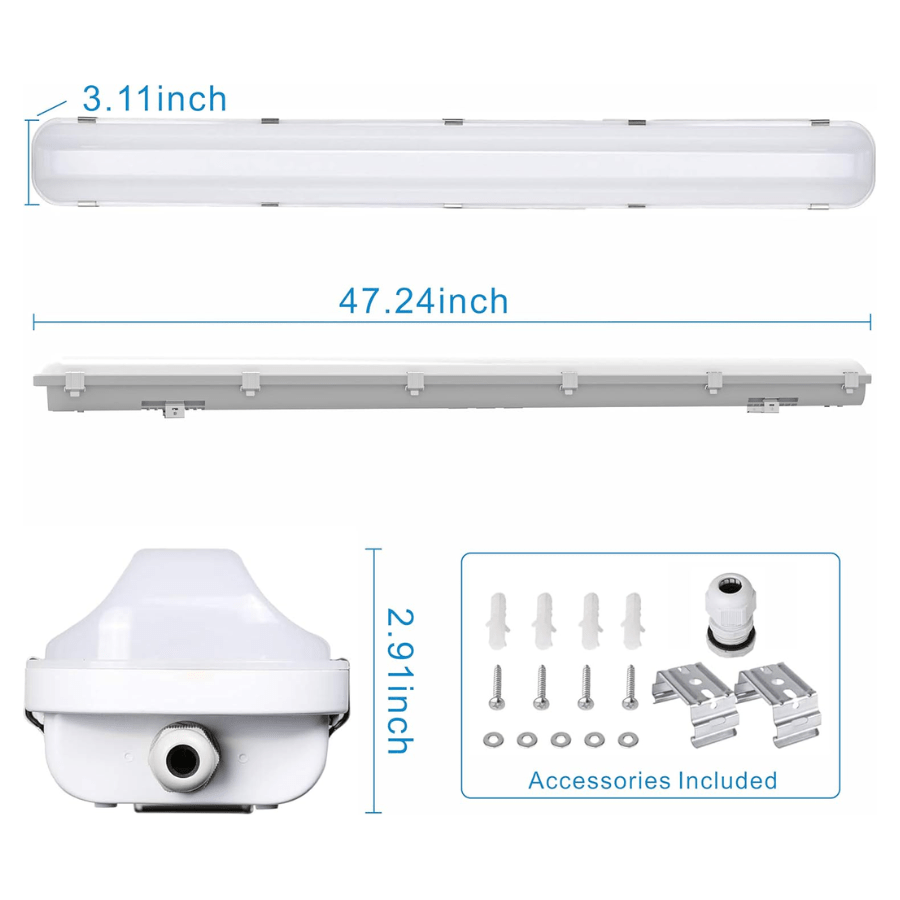 4ft vapor tight led light fixtures​ dimension and accessories at switchtoled 