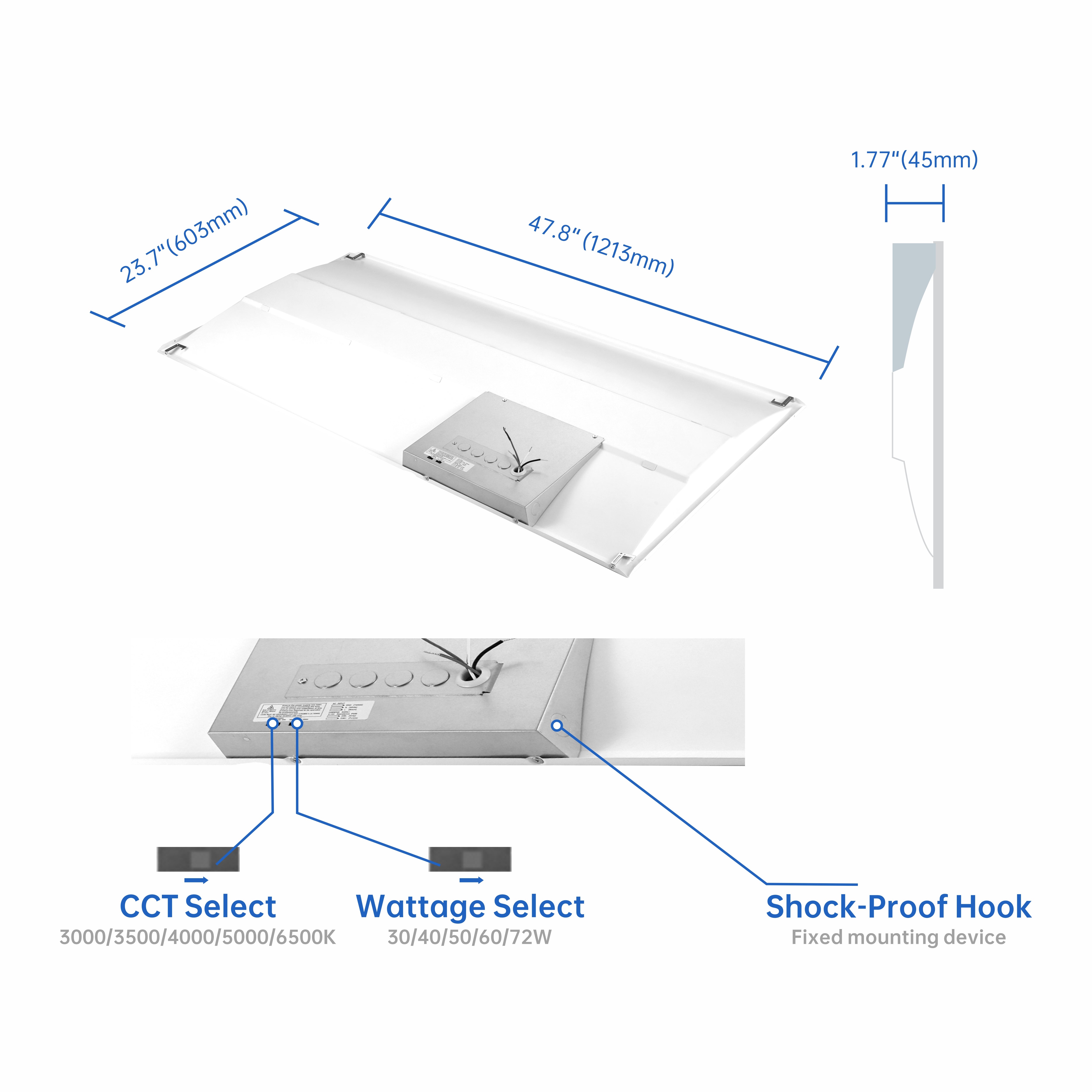 2x4 FT Center Basket LED Troffer Panel Light, 30/40/50/60/72W, 5 Color Options 3000K |3500K| 4000K | 5000K|6500K, Dimmable Drop Ceiling Lights, 3750/5000/6250/7500/9000Lumens, Damp Rated, 100-277V, DLC Premium