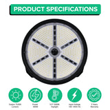 500W LED stadium flood light specifications showing 75,000 lumens, 5000K daylight and 100-305V input