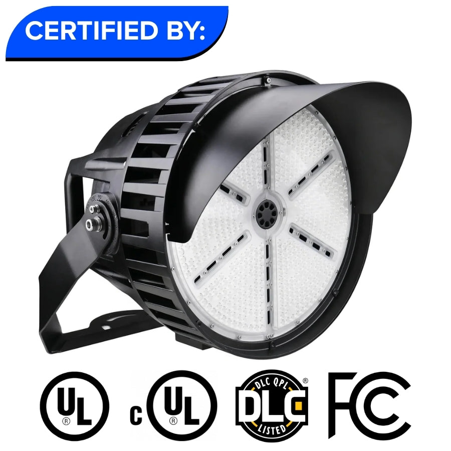 500W LED Stadium Light with UL, cUL, DLC and FCC certifications for safety and performance