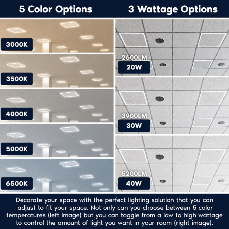 5CCT & 3 Wattage Selectable 2X2 FT Edge-Lit Frame LED Panel Lights at switchtoled